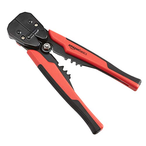 Amazon Basics Self-Adjusting Wire Stripper and Crimping Tool, Strips 10-24 AWG, Black/Red