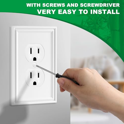 OKAYZIP White Decorative Outlet Covers Wall Plates - 4 Pack | Natural Material Electric Receptacle Cover Switch Plate Outlet Cover - Modern Style (1 Gang Single Duplex) - size: 1 Duplex 4 Pack