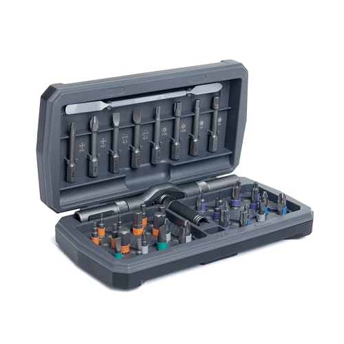 ANVANNA 42 in 1 Magnetic Screwdriver, Screwdriver Set, Multi Bit Ratcheting Screwdriver Set with Storage Case Repair Tool Kit for Computer, Eyeglass, Bicycles, Watch, Ring Doorbell, Furniture and DIY - color: Grey Ratchet