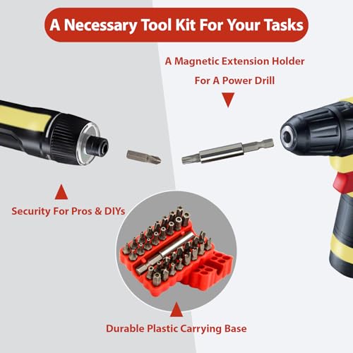 34pcs Security Bit Set 1/4 Inch Hex Shank Screwdriver Bit Set,Tamper Proof Bits-Torx+Hex+Tri Wing+Star+Spanner for Torx Security Screwdriver Set,High Hardness Impact Driver Bit Set (Red+LightRatchet) - color: Red+lightratchet