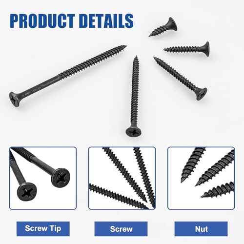 Wood Screws Assortment, 168 PCS #6 Black Flat Head - color: Black 168 pcs