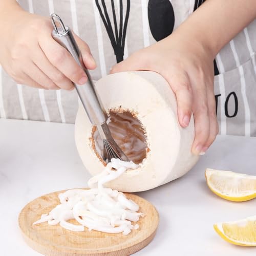 2 Pieces Stainless Steel Coconut Scraper Durable Coconut Meat Removal Multi-Purpose coconut shell Opener Melon Scraper Meat Removal for Safe Fruit Seed peel tool Meat Graters Peelers And Slicers