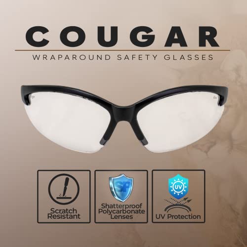 Global Vision Cougar Safety Glasses Nurses Dental Assistant Glasses Shooting Glasses for Women Men Clear Lens (Black) - color: Black