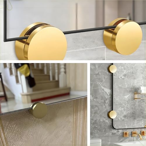 Gold Frameless Mirror Mounting Hardware Kit Round Shape Wall-Mounted Mirrors Bracket Glass Clips Bathroom Mirrors Supporting Shelf Clamps Fits for 3-5mm Thick Glass Gytovvvz(4 Pack
