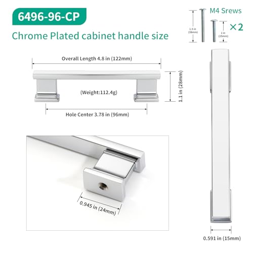 Chrome Plated Kitchen Square Cabinet Handles 3.75 Inch 10 Pack - color: Chrome Plated, size: 3.75"/96MM Hole Center