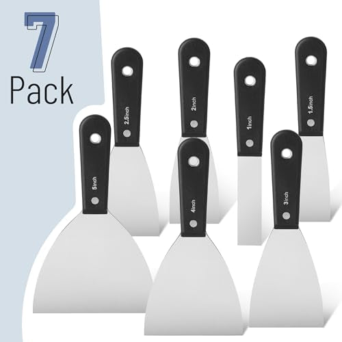 Bates- Putty Knife Set, 7 pcs, Stainless Steel, 1" 1.5" 2" 2.5" 3" 4" 5" Flexible Metal Scraper, Drywall Spackle Knife, Metal Paint Scraper Tool, Putty Knife Scraper, Wall Scraper, Drywall Knife - color: Black Stainless Steel, size: 1", 1.5", 2", 2.5", 3"