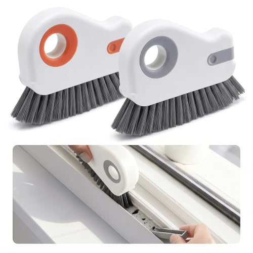 2 PCS Window Track Cleaner, 2 in 1 Groove Cleaning Brush with Hidden Scraper, Hard Bristle Crevice Cleaning Tool, Sliding Door Track Cleaner for Window Sill, Narrow Gaps, Kitchen, Bathroom