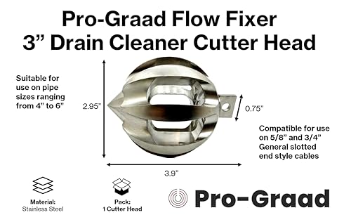 Flow Fixer Drain Cleaner Cutter Head 3", Ball, Slotted, for 4" - 6" Pipes - style: 3" (for 4" to 6" Pipes) Drain Cleaner Cutter Head