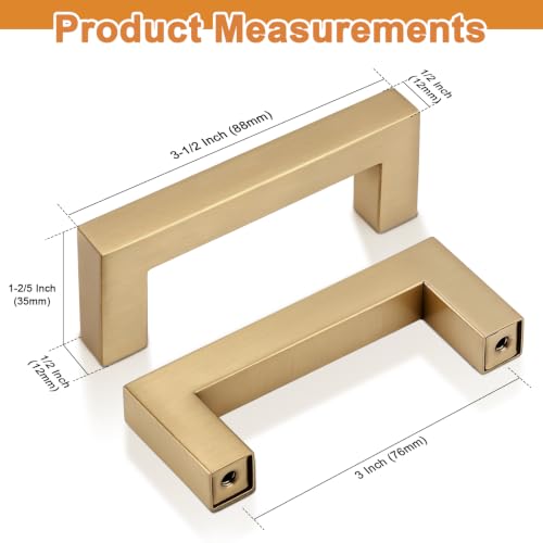 Probrico 10 Pack 3 Inch (76mm) Hole Center Champagne Bronze Cabinet Pulls Square Kitchen Cabinet Handles Dresser Drawer Pulls Stainless Steel Cupboard Dresser Handles - color: Champagne Bronze, size: hole center 3"