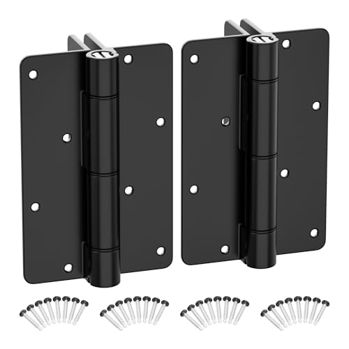 5-3/4" Self Closing Aluminum Gate Hinges for Metal Pool Gates,Heavy Duty Fence Door Hinges with Adjustable Tension for Vinyl Fence,Legged Hinges for Indoor Outdoor,Gate Hardware,2Pack,Matte Black - color: Black