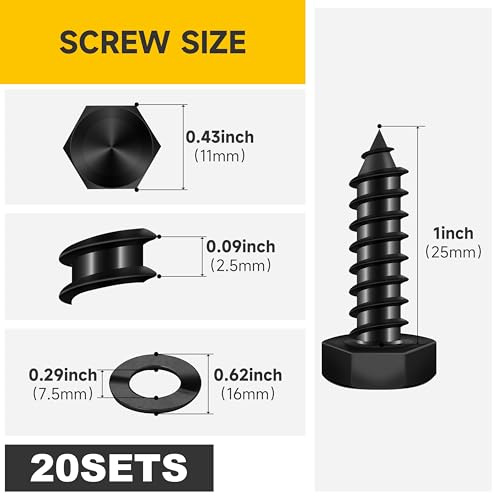 (20Sets) 1/4" x 1" Hex Head Lag Bolts, Heavy Duty Lag Screws with Washers, 304 Stainless Steel Bolts 18-8, Lag Screws Wood Screws, Fully Thread Black Oxide, 1/4 Bolt by Mywish - size: 1/4 x 1" (20 set)
