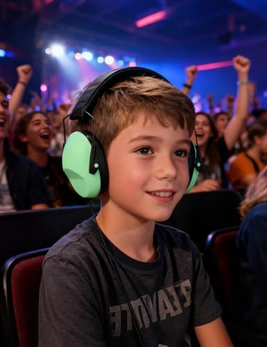 Kids Noise Canceling Earmuffs, 25-30dB Noise Reduction Ear Protection, Adjustable Headband Concert Fireworks, Autism - color: Green
