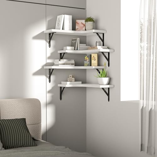 ROMGUAR CRAFT Corner Floating Shelves Wall Mounted Set of 4, White - color: White