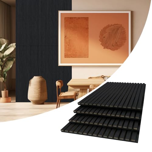 AKUMAX 4-Pack Wood Slat Acoustic Wall Panels, 23.6 x 23.6 in 3D Sound-Absorbing Panels for Walls & Ceilings, Fire-Retardant, FSC-Certified Materials, 15.5 Sq Ft, Black Oak - color: Black Oak