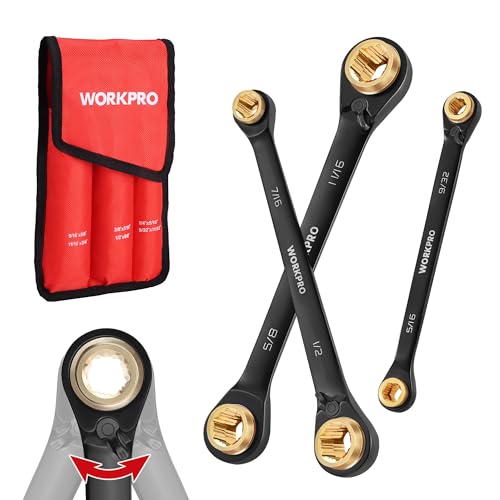 WORKPRO 3 PCS 4-in-1 Reversible Ratcheting Wrench Set, SAE, Double Box End - style: SAE