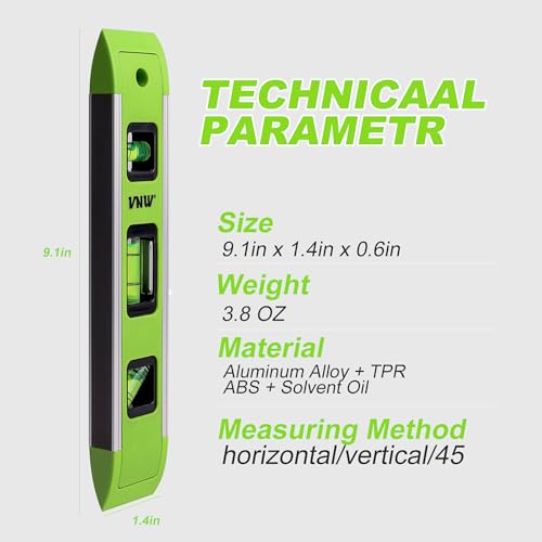 9 Inch Torpedo Level, Magnetic Bubble Level with 45°/90°/180° Bubble Vials, Shock Resistant Leveler Tool for Measuring (4) - style: 4PCS