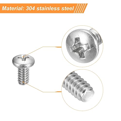 uxcell #4-40x1/4 Pan Head Machine Screws 304 SS Phillips Drive, 200 Pack | 304 Stainless Steel 18-8 Screw, Fully Threaded, Bright Finish - size: #4-40x1/4"