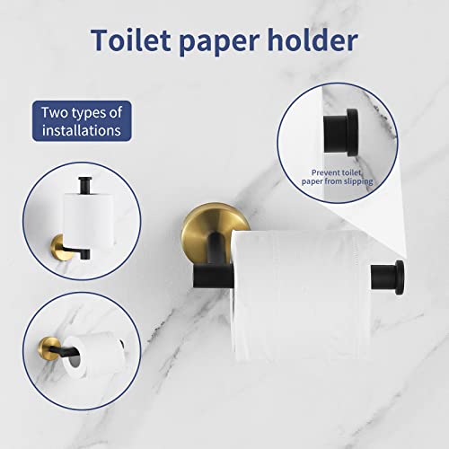 5 Pieces Bathroom Hardware Set Black Gold, Towel Rack Including 2pcs 16 inch Tower Bar, Towel Ring and 2 PCS Towel Hooks - color: Black Gold-5pcs-16inch