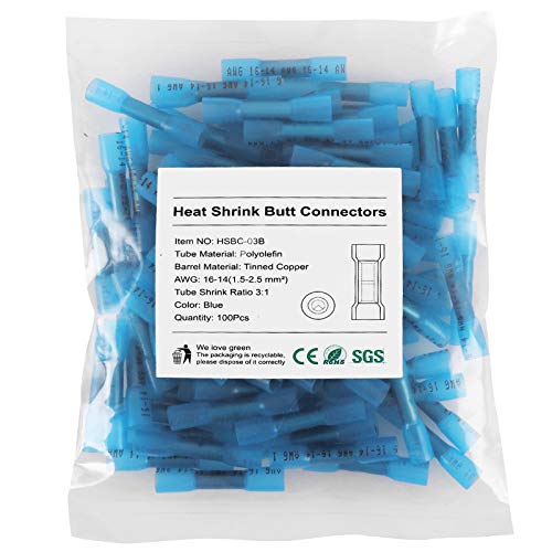 200PCS Heat Shrink Butt Wire Connectors 16-14 AWG, Insulated Waterproof Electrical Wire Connectors Automotive Marine Grade Wire Crimp Terminals Butt Splices, Ideal for Boat, Truck, Blue - size: Blue 200 PCS