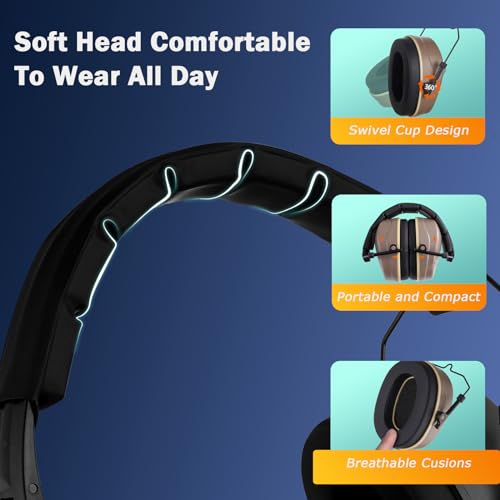 Safety Earmuffs for Ear Protection SNR 29 dB Noise Cancelling Ear muff Shooting Hunting Construction Noise Reduction - color: Ybrown