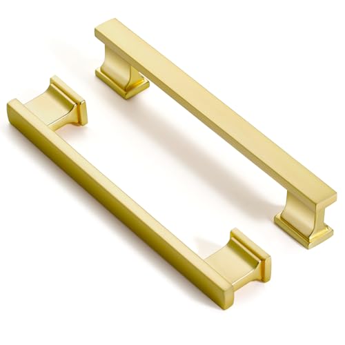 Brushed Brass Kitchen Square Cabinet Handles 5 Inch 10 Pack - color: Brushed Brass, size: 5"/128MM Hole Center