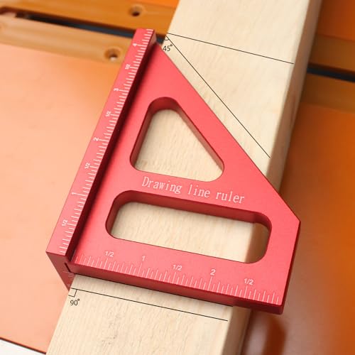 Imperial 3D Multi-Angle Measuring Ruler,45/90 Degree Aluminum Alloy Woodworking Square Protractor, Miter Triangle Ruler High Precision Layout Measuring Tool for Engineer Carpenter,003R - color: Red(Imperial)