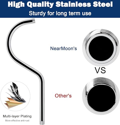 NearMoon Shower Extension Arm with Flange - S Shaped High Arc Gooseneck Long Shower Extender Pipe, Perfect for Rainfall Shower Head - Bathroom Accessory,16 Inch (Chrome Finish) - color: Chrome Finish