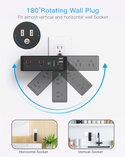 2 Pack Surge Protector Outlet Extender, Rotating Plug USB Wall Outlet,Black - color: Black, size: 2C2A, 2 Pack