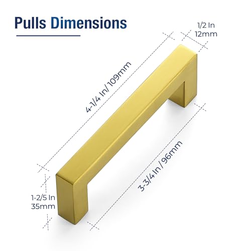 JOY DECOR Gold Cabinet Handles Square Cabinet Pulls, 3-3/4 Inch CC, 10 Pack - size: 3-3/4 Inch Hole Center