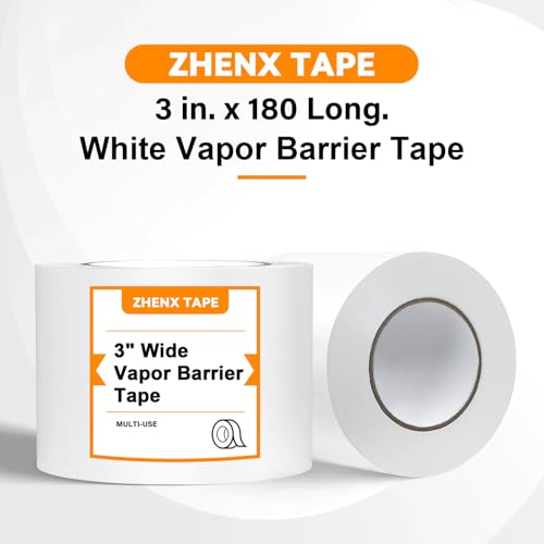 Vapor Barrier Tape, High-Adhesion Waterproof Seam Tape, Insulation Tape 3" Wide x 180' Long, PE Seal Tape 9 mm, for Crawlspaces Barriers Seal and Seam Insulation Repairs & Plastic Liners, 4 Roll
