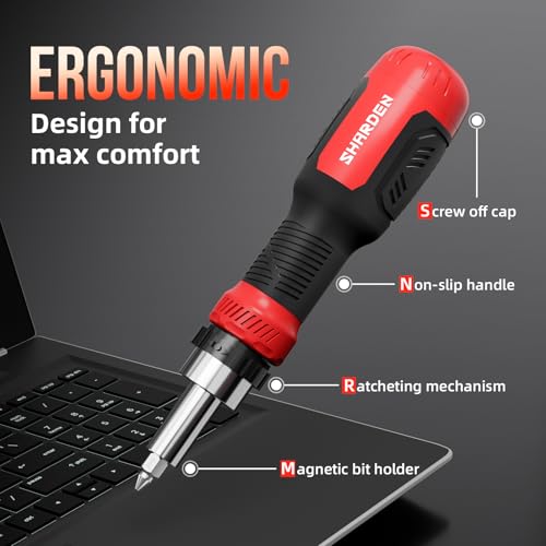 SHARDEN 26-in-1 Ratcheting Screwdriver Set Multi Screwdriver Tool Kit - color: Red, size: Ratchet-NonExtendable