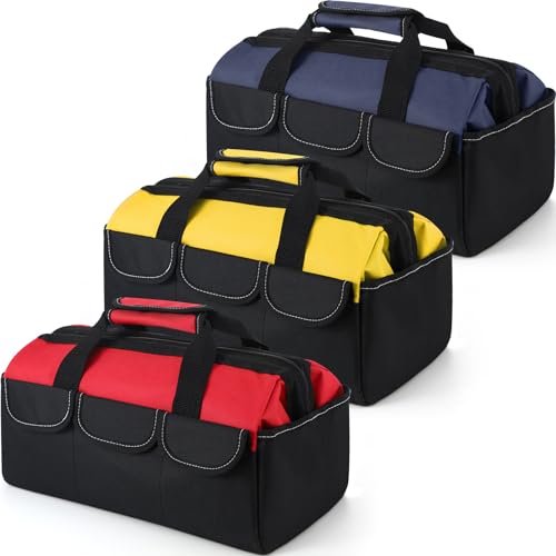 Sanwuta 3 Pack 16 Inch Tool Bags, Side Pockets, Blue, Red, Yellow - color: Blue, Red, Yellow, size: 16 Inch, style: Side Pockets