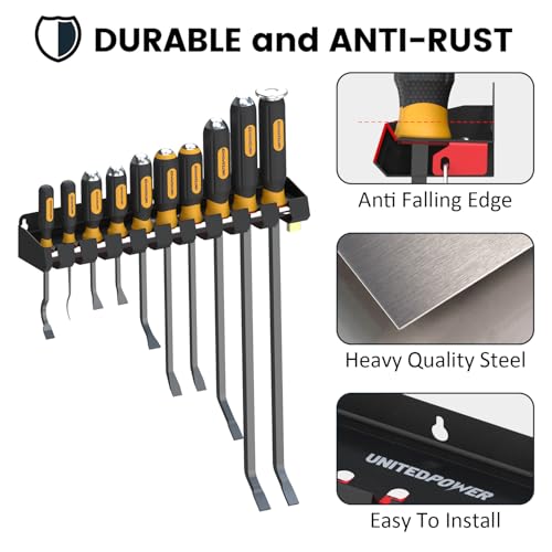 UNITEDPOWER Pry Bar Holder, Lockable Wall Mount Storage Rack Organizer for Workshop, Shed, Garage, Home, Stores up to 10 13 Tools or Extensions - style: Pry Bar Holder