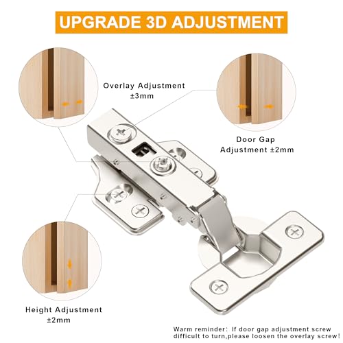 2Pcs Soft Close Full Overlay Cabinet Hinges with Clip-On Plate - color: Full Overlay, size: 2 Pieces