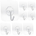 Transparent Adhesive Hooks 30 lb(Max), Waterproof and Oilproof Reusable Seamless Hooks, Heavy Duty Wall Hook for Kitchen Bathroom Office (8 Pack) Transparen