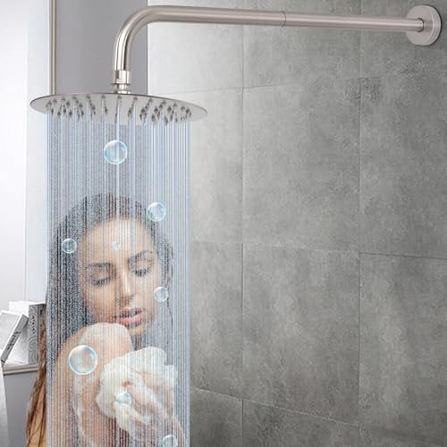 Shower Arm with Flange and Teflon Tape, Wall Mounted Shower Pipe 304 Stainless Steel Extension Arm for Fixed Shower Head & Handheld (20 Inch, Brushed Nickel) - color: Brushed Nickel, style: 20 Inch