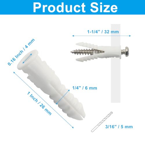 Drywall Anchors and Screws Kit, 100 Pcs, #8-#10 1" White - size: 1"