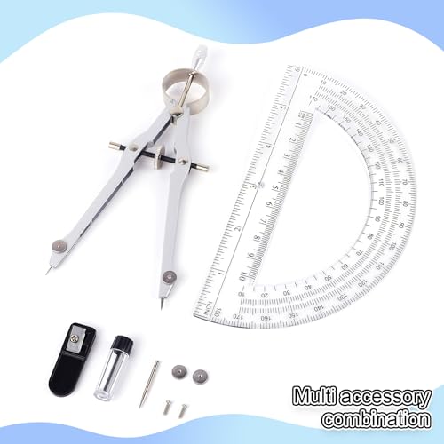 Unjoo Compass and Protractor Set, Math Compass for Geometry (Silver) - color: Silver