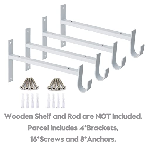 AddGrace Closet Rod Bracket Heavy Duty Shelf Brackets White 10 Inch 4 Pack - color: White, size: 10 Inch