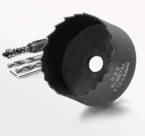 2-1/8 Inch Hole Saw with 9.1mm Triangle Shank Arbor, JTemgle Bi-Metal Hole Saw Heavy Duty Hole Cutting Tool for Cornhole Boards, Recessed Lights, Wood, Plastic, Drywall & Soft Metal - size: 2-1/8"