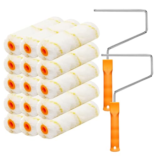15 Pcs Paint Roller Cover with 2 Frame Set,6 inch Microfiber,3/8"Nap - size: 15 pieces 6" Roller+2 Frame