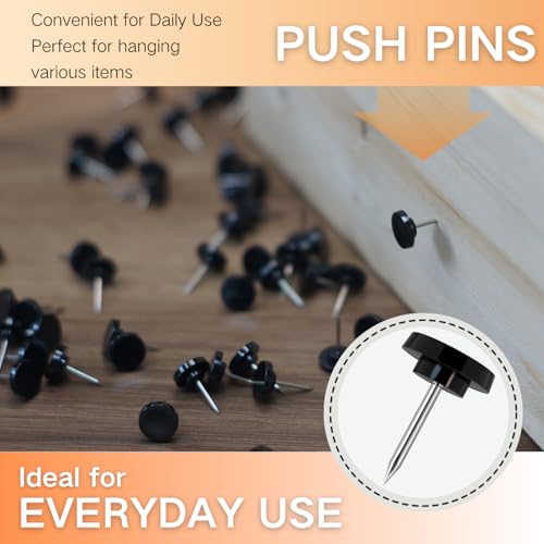 150PCS Black Thumb Tacks for wall Push pins for wall thumbtacks for Hanging - color: Black
