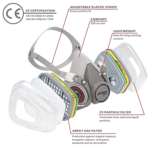 AirGearPro M-500 ABEK1-P2 Reusable Respirator Mask | Anti-Dust mask Ideal for Spray Painting, Sanding, Building work, DIY and more. - style: Abek1 P2