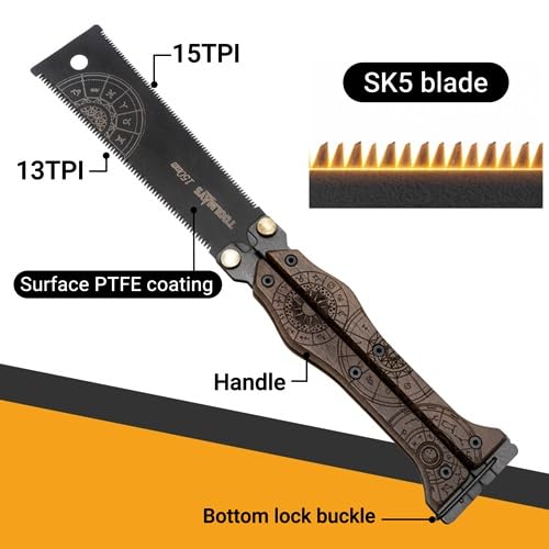 Foldable Japanese Saw, 5.5" Butterfly Hand Saw with SK5 Blade - color: Brownish Black