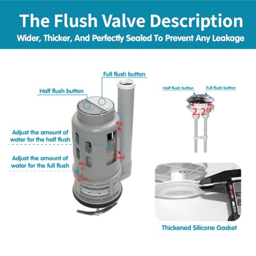 3-Inch Dual Flush Valve Replacement Kit for One Piece Toilet: Include 8" Height Flush Valve, 2.2" Threaded Button, Fill Valve. Fits Tanks 10-13.5" Tall, Drain Holes 3.2-3.6" - size: 3-Inch Drain Outlet