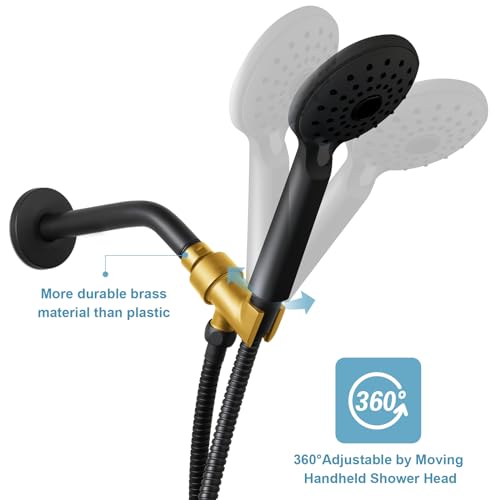 OFFO Shower Head Holder All Metal for Handheld Shower Head, Adjustable Shower Arm Mount with Solid Brass Pivot Ball, 1/2 in IPS Female Inlet and Male Outlet, Matte Black - color: Matte Black