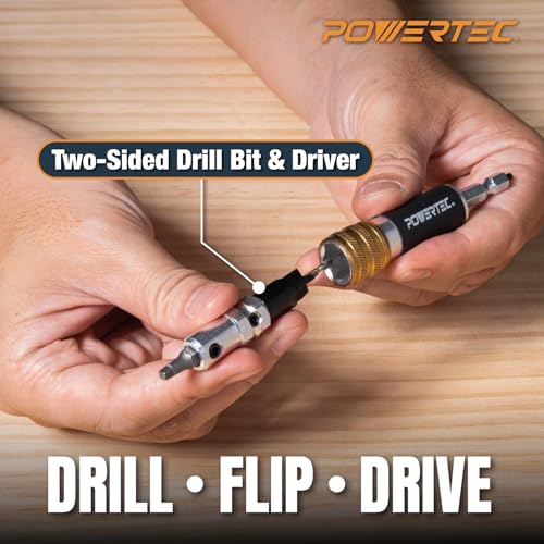 POWERTEC Dual Side Drill and Driver Bit with 1/4" Hex Shank Adapter, for Drilling Pilot Holes & Counterbores, and Fastening #2 Square-Drive Screws, 1 PK (72293) - style: Dual Side Drill & Driver Bit (1/4" Hex Shank)