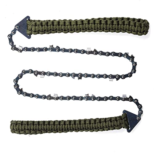 Sucrain Pocket Chainsaw with Paracord Handle, Folding Chain Hand Saw, Emergency Outdoor Survival Gear for Camping, Hunting, Hiking, Cutting Wood & Tree (Army Green, 11 Teeth, 24'' Long) - style: Army Green, 11 Teeth, 24'' Long