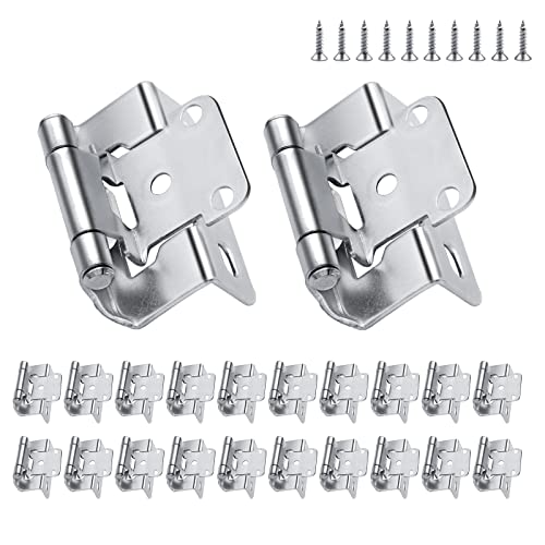 20 Pack (10 Pairs) 1/2" Overlay Partial Wrap Around Cabinet Hinges - color: Brushed Nickel, size: 20 Pack (10 Pairs)