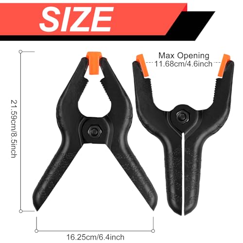 2 Pack Spring Clamps, 8.5inch Plastic Clips, Small Backdrop Clips, Clamps Heavy Duty, Spring Clips for Crafts, Backdrop Stand, Woodworking, Photography Studios (Black) - size: 2 Pack,8.5inch